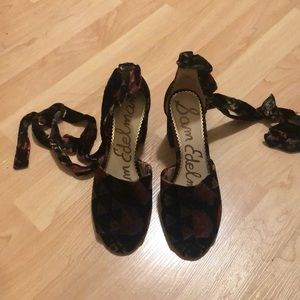 Sam Edelman velvet ankle strap open toe heels